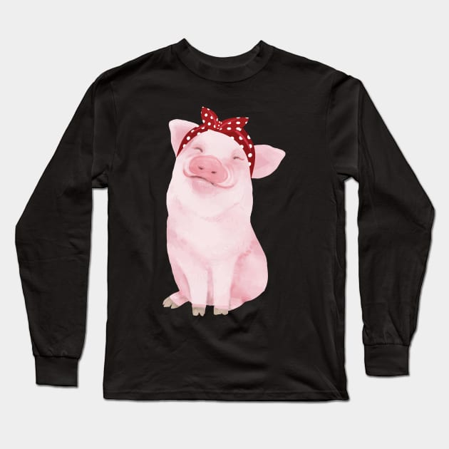 'Adorable Pig in a Bandana' Funny Pig Gift Long Sleeve T-Shirt by ourwackyhome